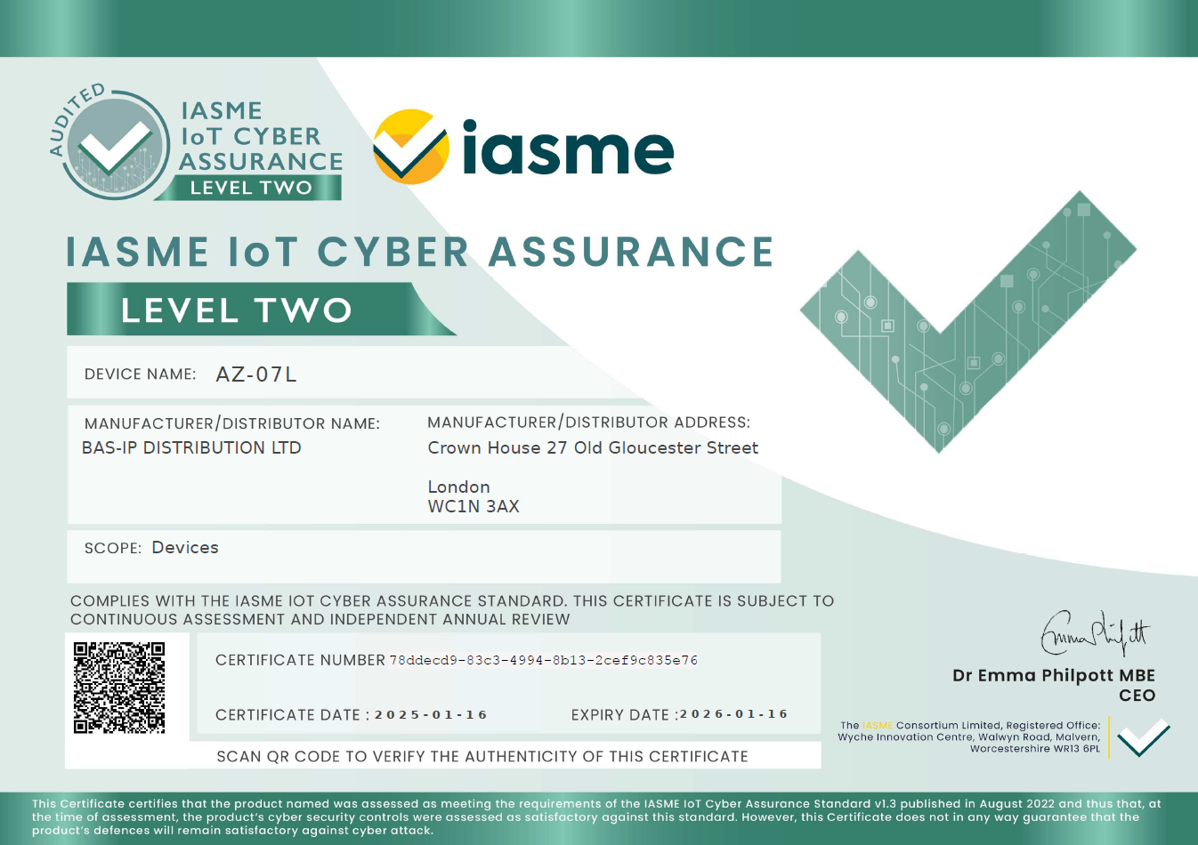 IASME IoT Cyber Assurance Level 2 Certification - BAS-IP