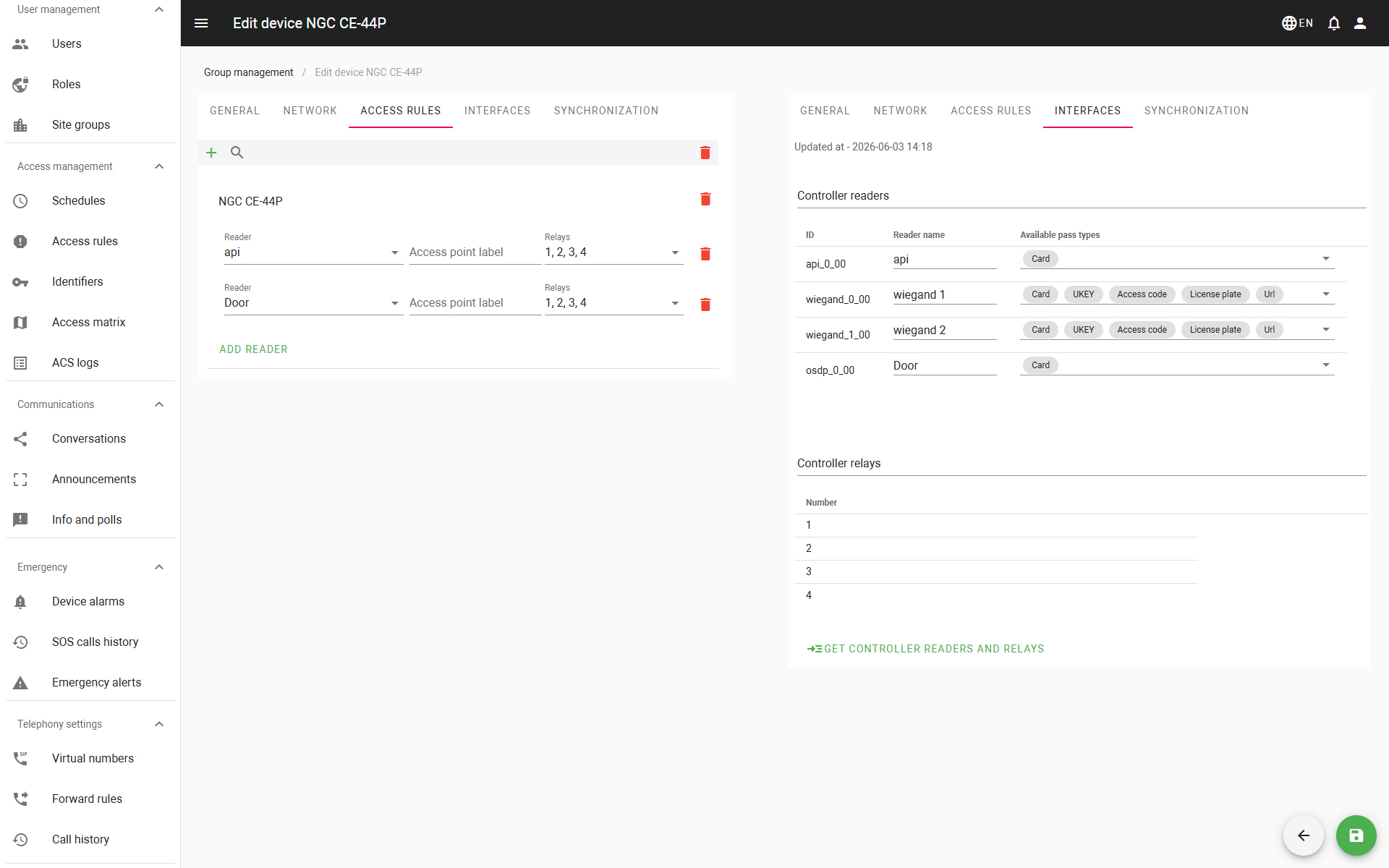 Access events logged in BAS-IP Link