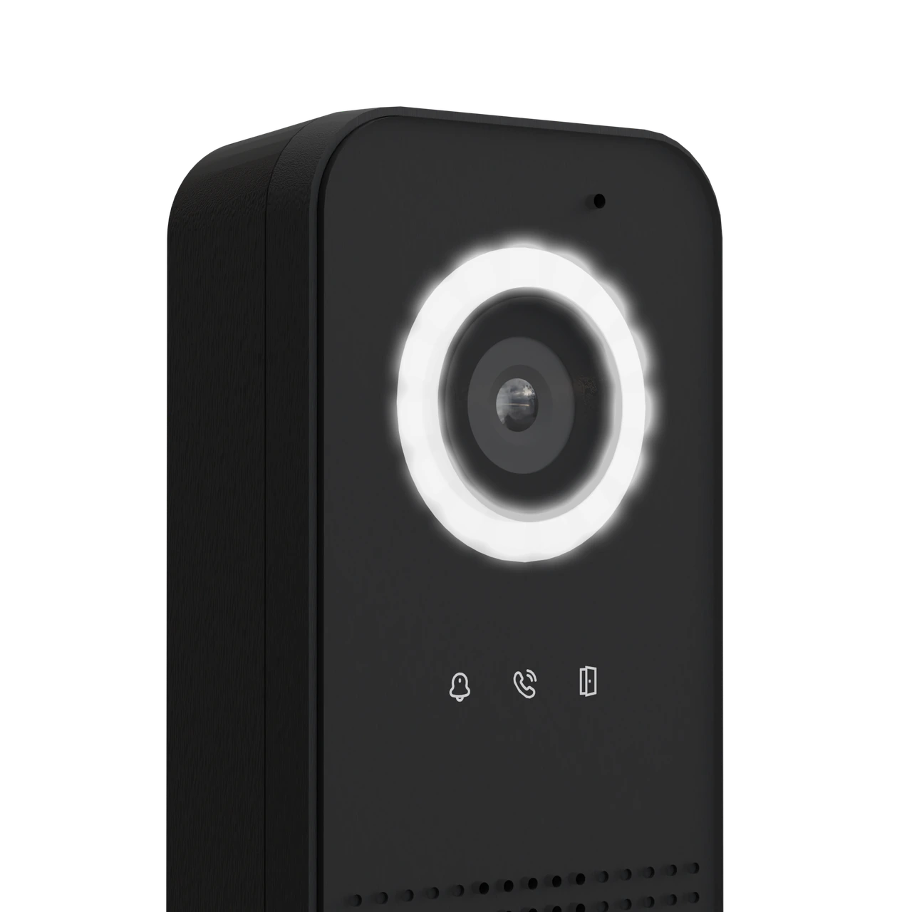 The BAS-IP AV-06 entrance panel with its camera ring illuminated at night.